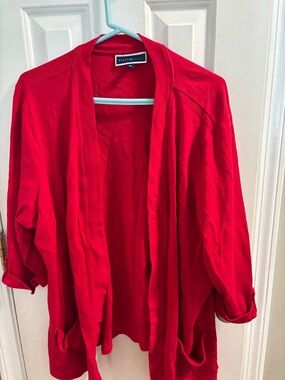 Karen Scott Bright Red Open Cardigan